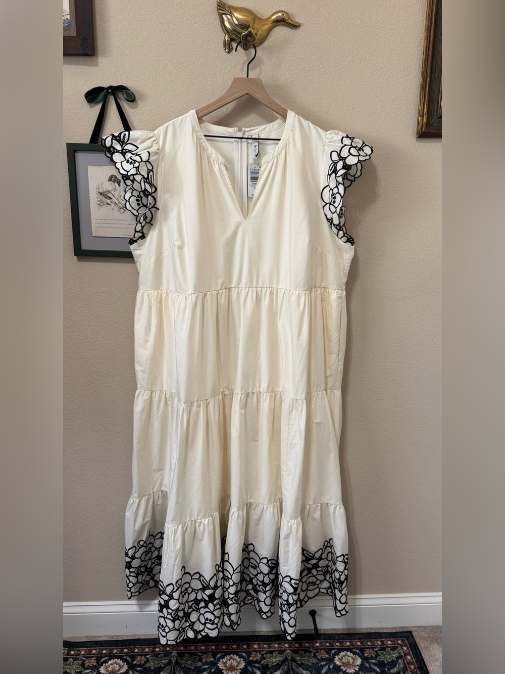 BELLE ISLE TORRID | Cream Tiered Dress with Black Floral Trim NWT Size 22